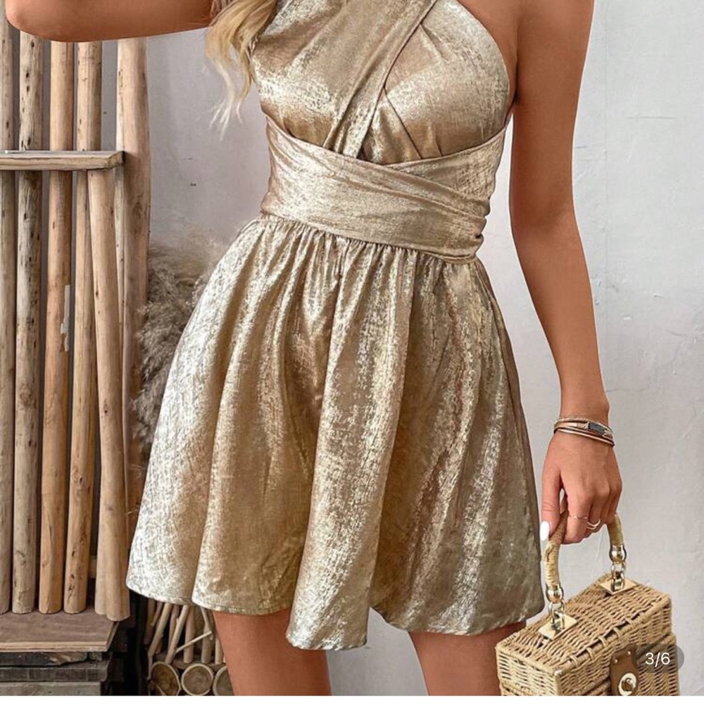 Elegant Gold Halter Romper